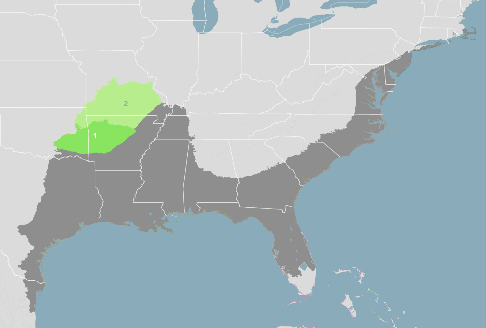 Ozarks Mixed Forests NA22 One Earth Bioregion Map NA22